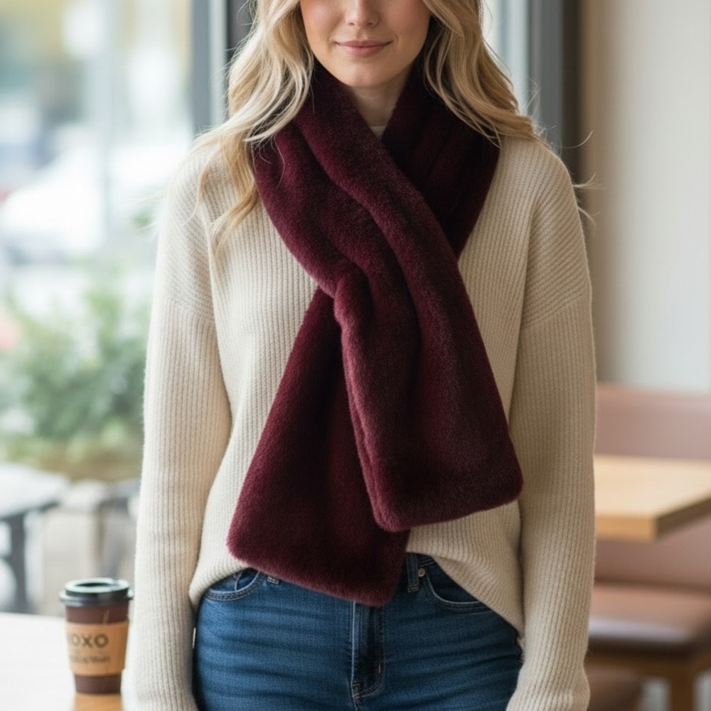 Burgundy faux fur shawl NWOT - Picture 2 of 5